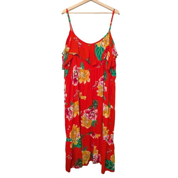 Old Navy Womens XXL Hawaiian Dress Pockets Floral Red Orange Ruffle Size XXL - Picture 1 of 7
